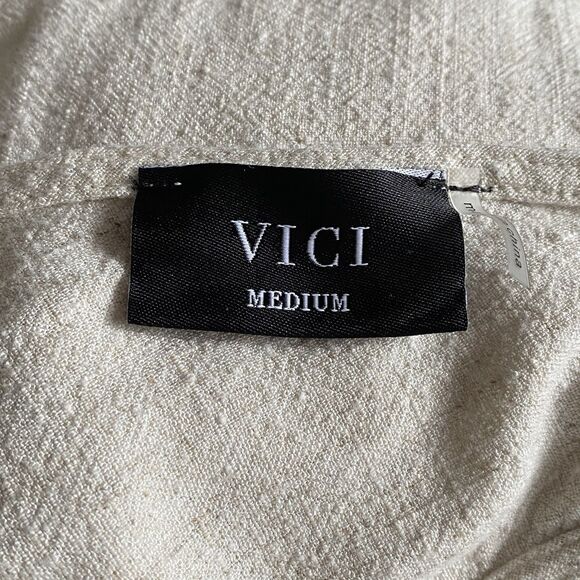 Vici Viscose and Linen Blend Belted Romper Sleeveless V-neck Buttons Cream Sz M - Picture 5 of 9
